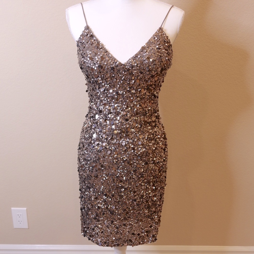 Adrianna Papell Petite Bronze Sequin Evening Dress